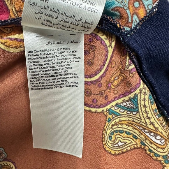 Chico's Navy Open Front Cardigan with Paisley Lining - Picture 8 of 12